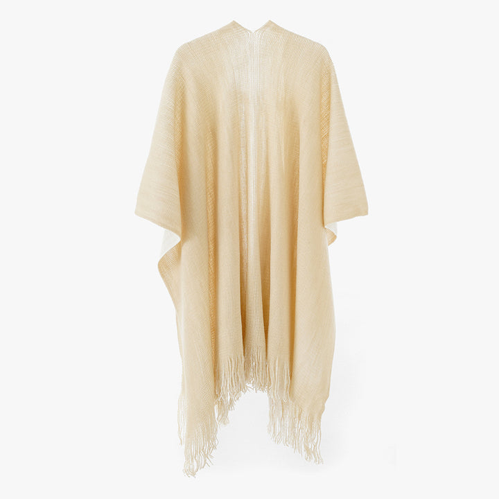 Damen Leichter Oversize-Stricküberwurf im Cape-Stil mit Fransensaum Echo Archiv