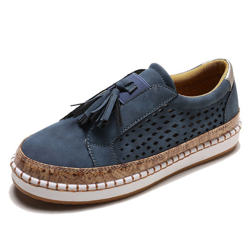 Damen perforierter Tassel-Slip-On Loafer mit Korkoptik-Plateau und gepolstertem Komfortfußbett Echo Archiv