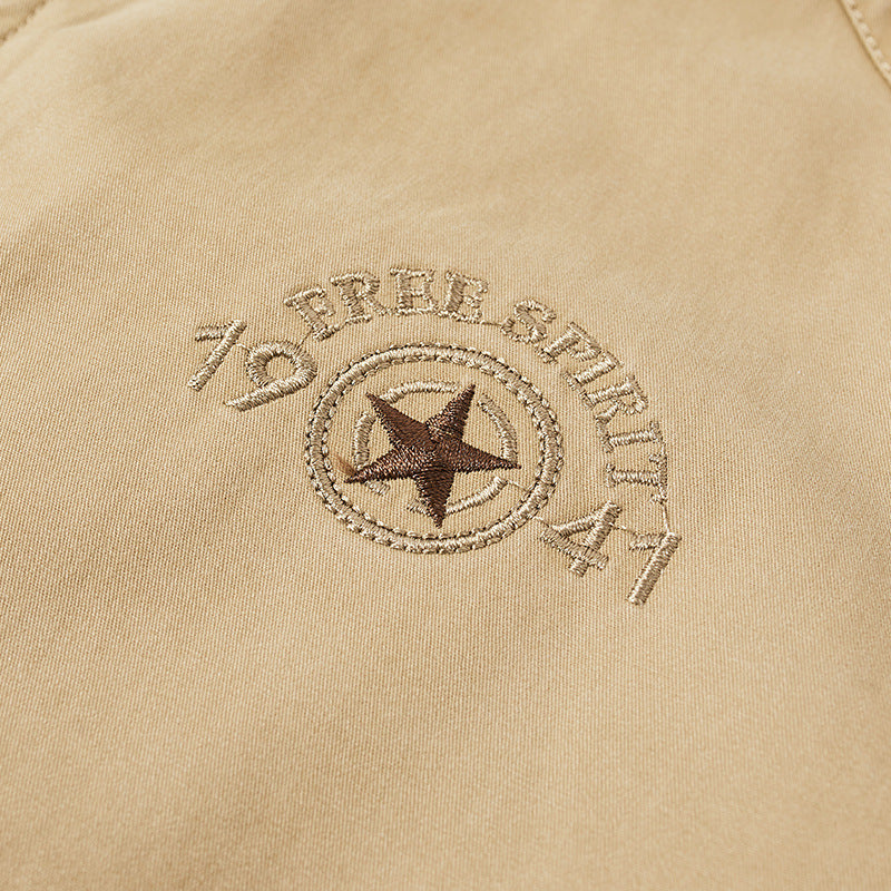 Herren leichte Canvas-Übergangsjacke mit Stehkragen, Reißverschluss und geripptem Saum Echoarchiv