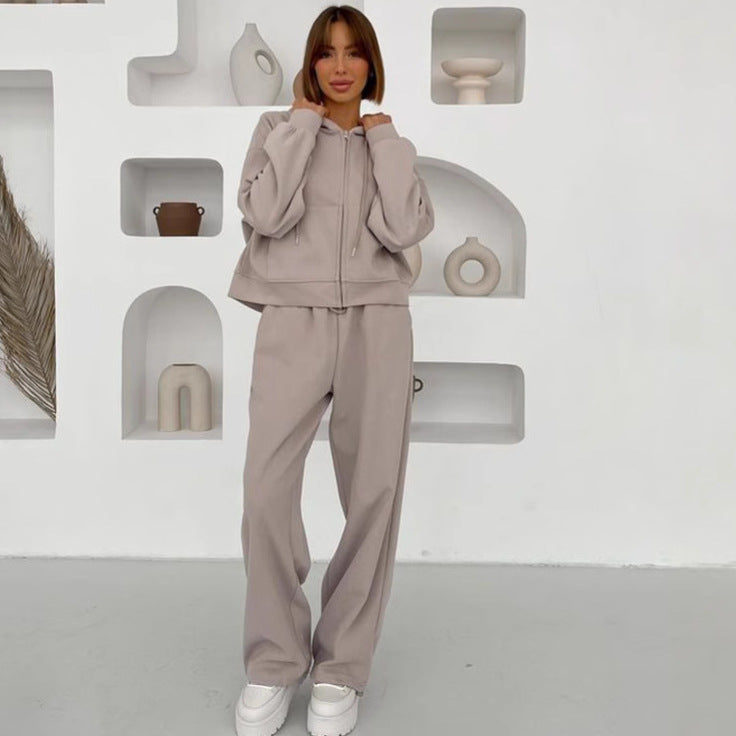 Damen nan cropped Kapuzenjacke mit durchgehendem Reißverschluss und taillenhoher Jogginghose Set Echo Archiv