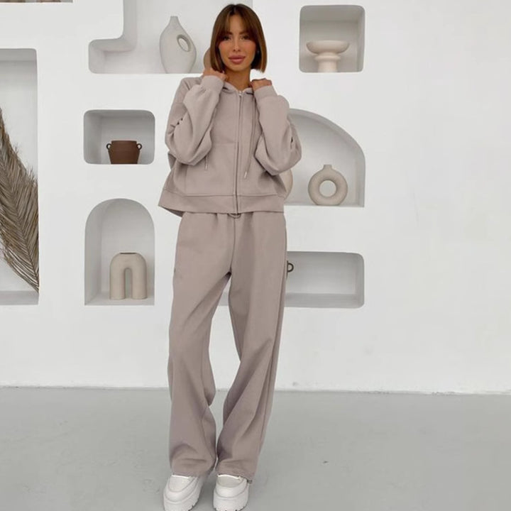 Damen nan cropped Kapuzenjacke mit durchgehendem Reißverschluss und taillenhoher Jogginghose Set Echo Archiv