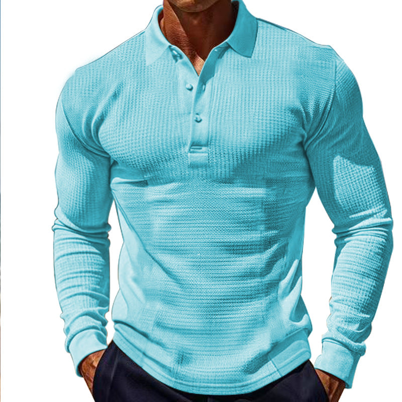 Herren Langarm-Henley-Shirt aus atmungsaktivem Strukturmaterial mit dekorativen Knöpfen Echoarchiv