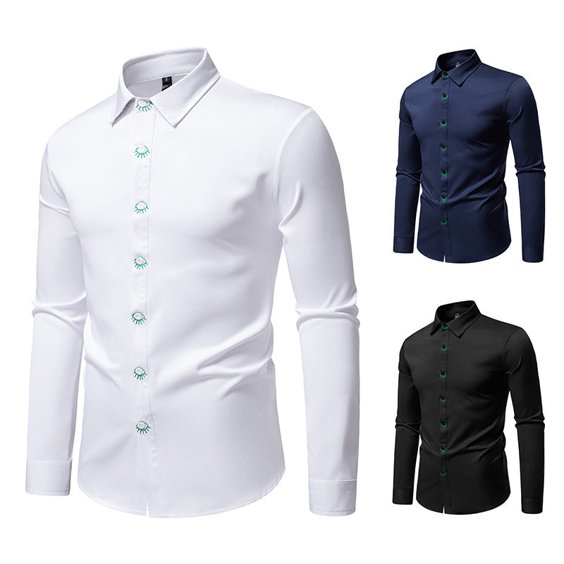 Herren elegantes Langarmhemd mit kreativen Stickdetails Echoarchiv