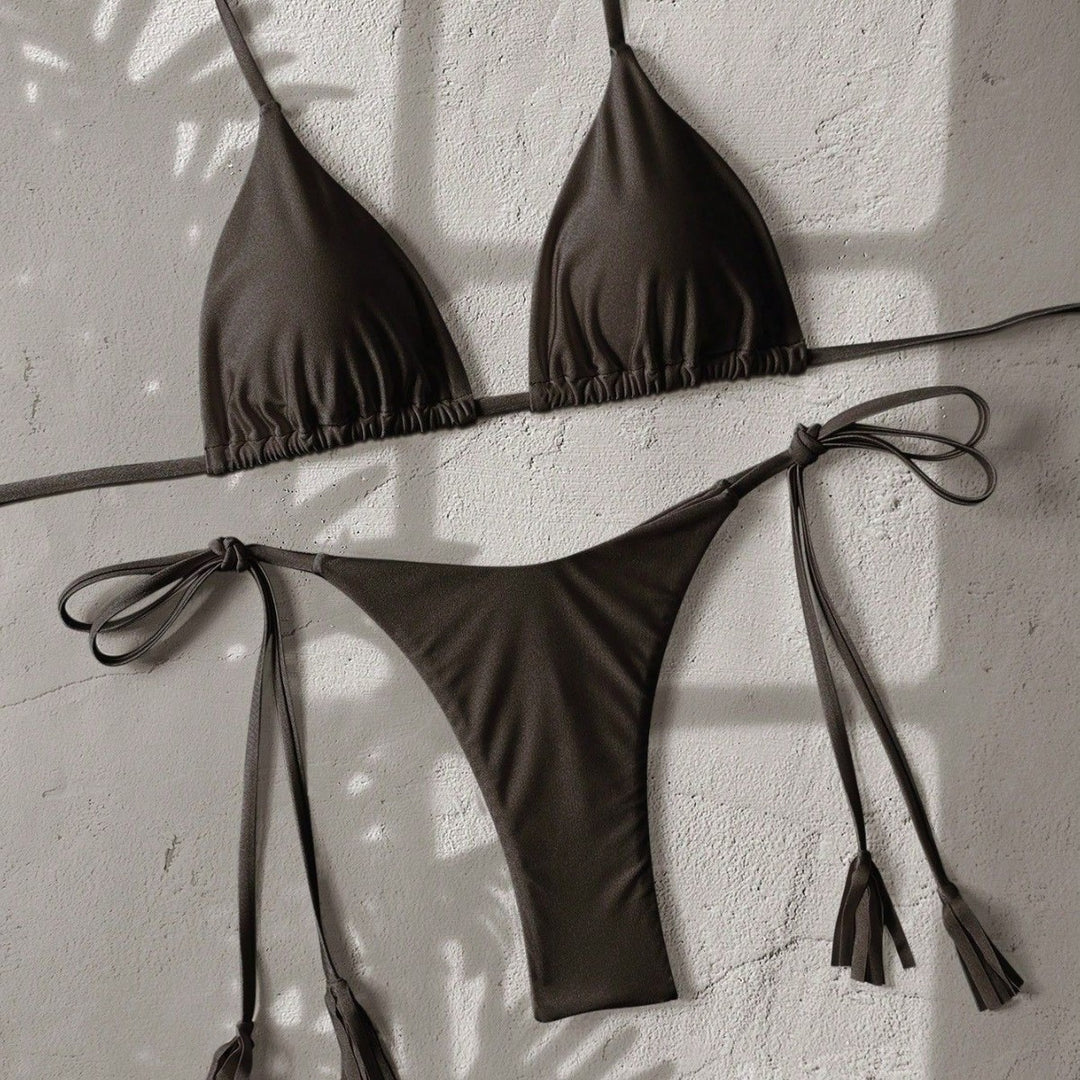 Damen Triangel-Bikini mit seitlichem Bindeband und glänzender Oberfläche Echo Archiv