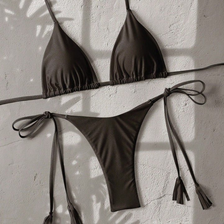 Damen Triangel-Bikini mit seitlichem Bindeband und glänzender Oberfläche Echo Archiv