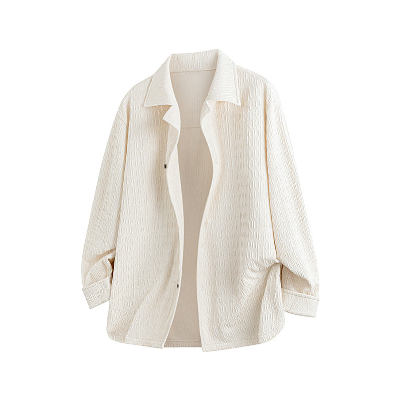 Damen Leicht strukturierte Oversize-Hemdjacke mit Reverskragen & Druckknopffront Echoarchiv