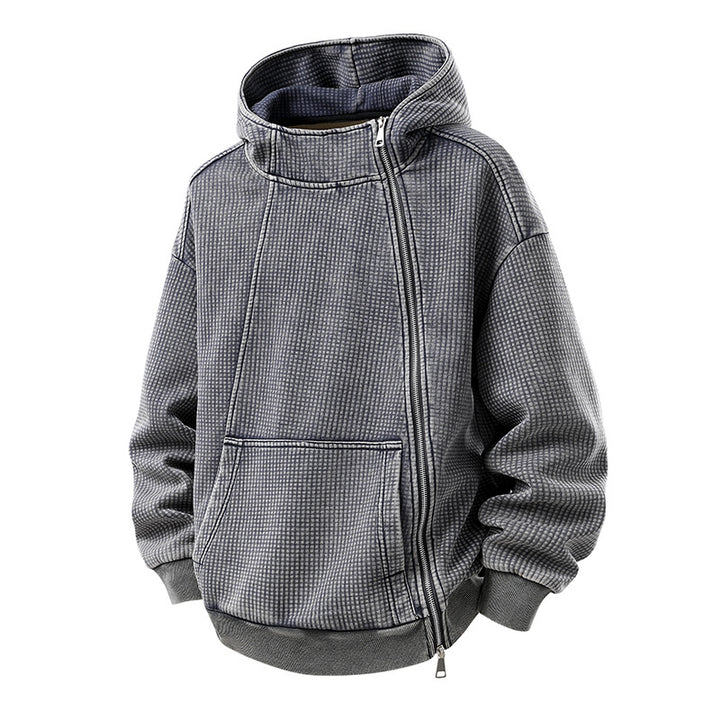 Herren Oversize Waffelstruktur-Kapuzenjacke mit hohem Schlauchkragen und diagonalem Reißverschluss Echo Archiv