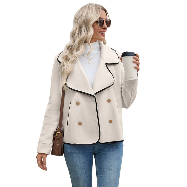 Damen zweireihiger Kurzblazer mit wellenförmigem Revers und Kontrastpaspel Echoarchiv