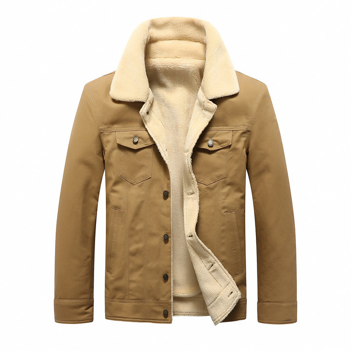 Herren Gefütterte Sherpa‑Truckerjacke mit Kunstfellkragen und Pattentaschen – Taviero