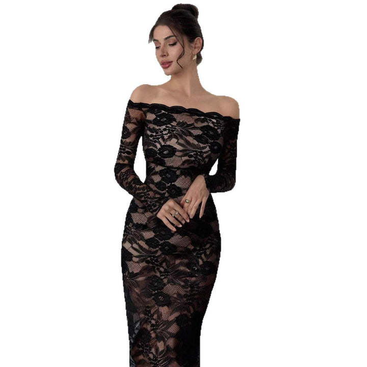 Damen nan schulterfreies figurbetontes Spitzenkleid mit langen Ärmeln Echo Archiv