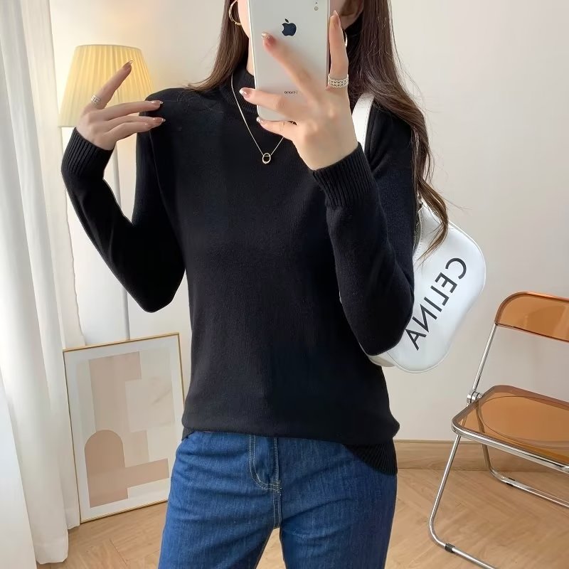 Damen Feiner Langarm-Feinstrickpullover mit schmalem Stehkragen und gerippten Bündchen Echoarchiv