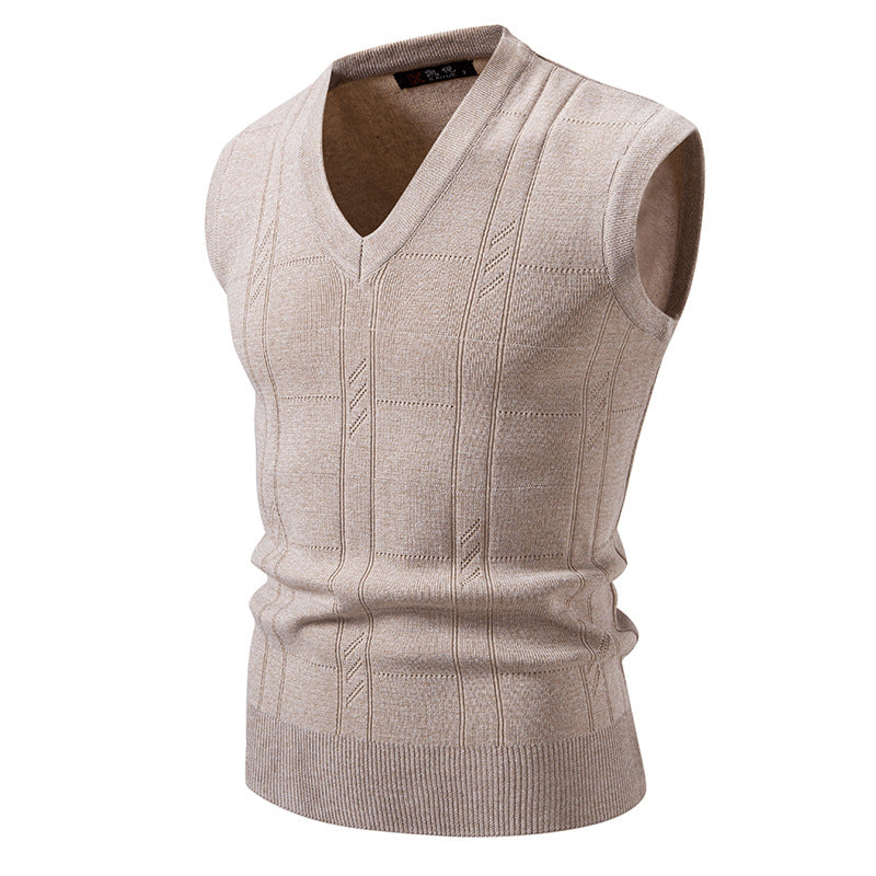 Herren ärmellose Strickjacke mit V-Ausschnitt und strukturiertem Design Echoarchiv