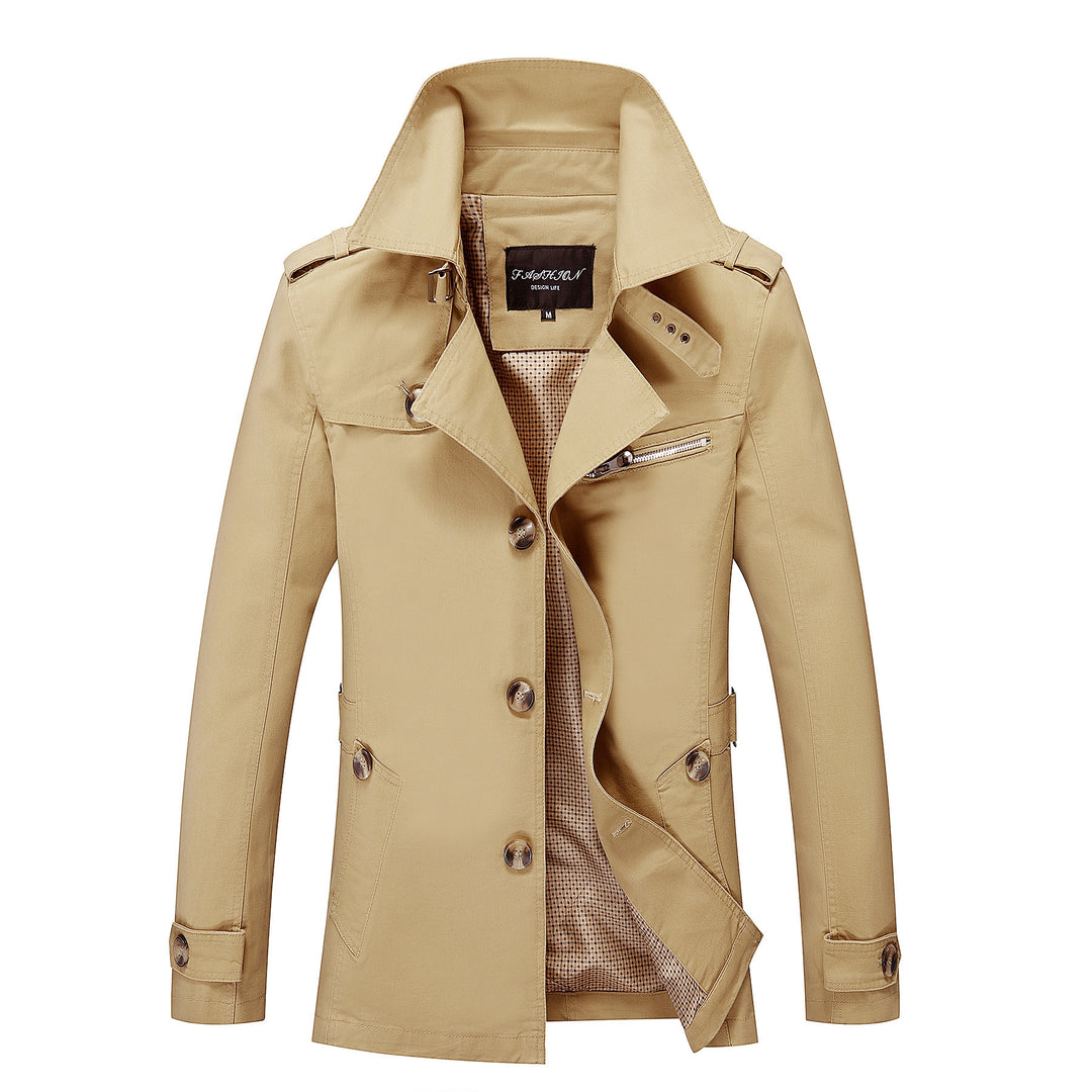 Herren Moderner Field-Trenchcoat mit Stehkragen, Schulterepauletten und kariertem Innenfutter – Montevé