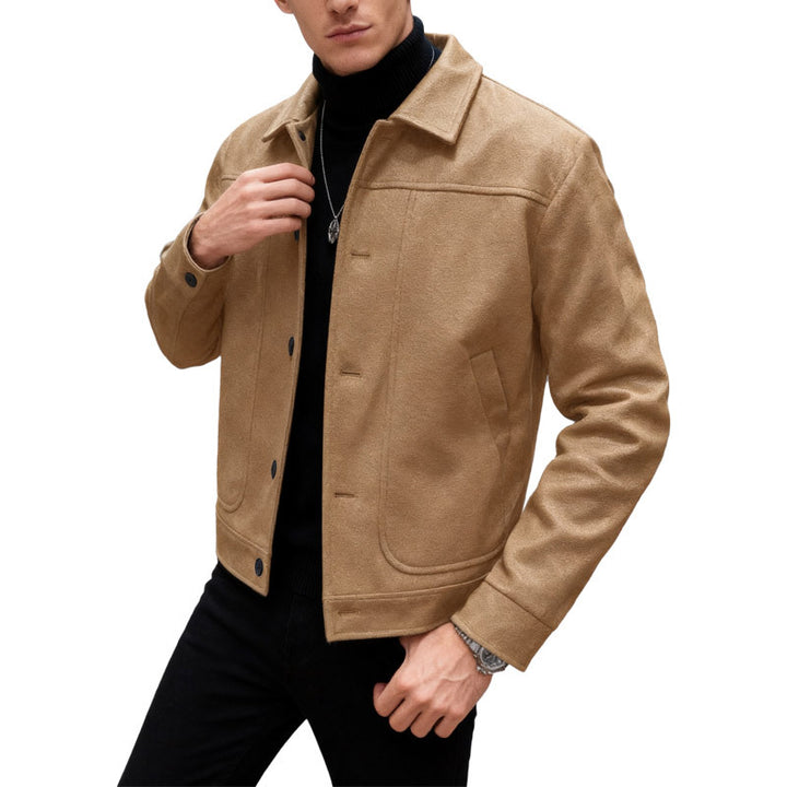 Herren nan moderner Trucker-Overshirt aus Velourslederimitat mit Ziernähten und aufgesetzten Taschen Echo Archiv