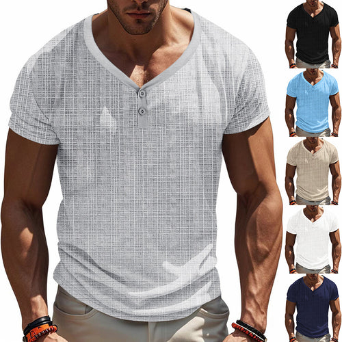 Herren Kurzarm Henley-Shirt mit strukturiertem Design und praktischen Knopfdetails Echoarchiv