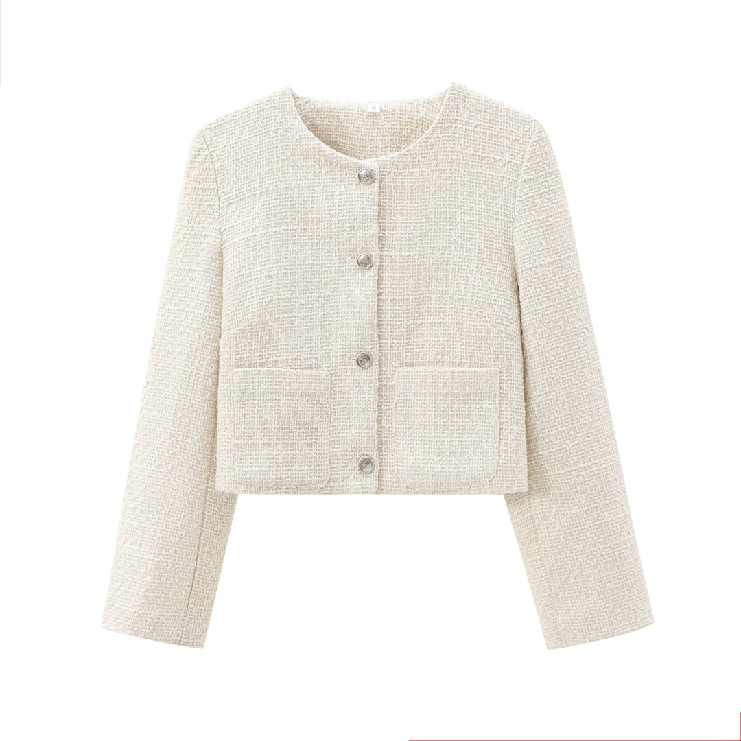Damen elegante Kurzjacke im strukturierten Tweed-Stil mit praktischen Taschen Echoarchiv