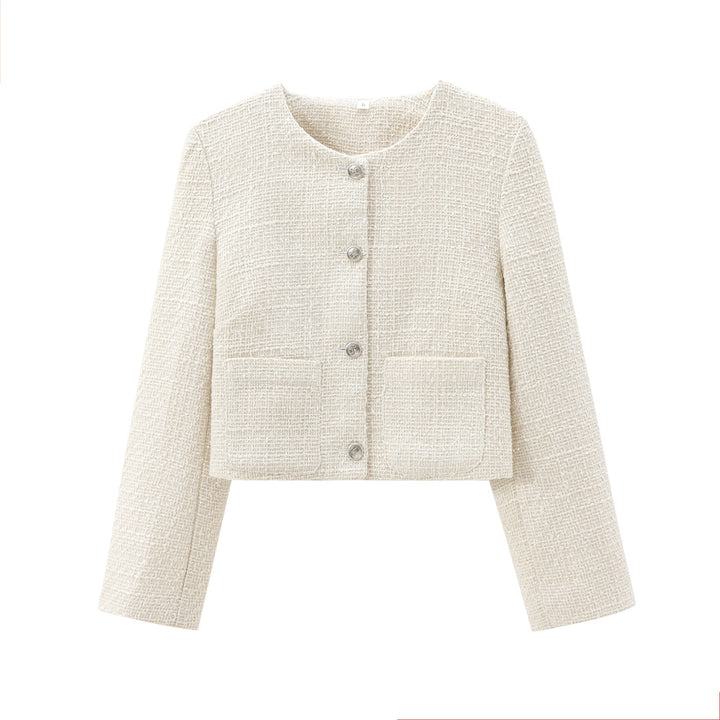 Damen elegante Kurzjacke im strukturierten Tweed-Stil mit praktischen Taschen Echoarchiv