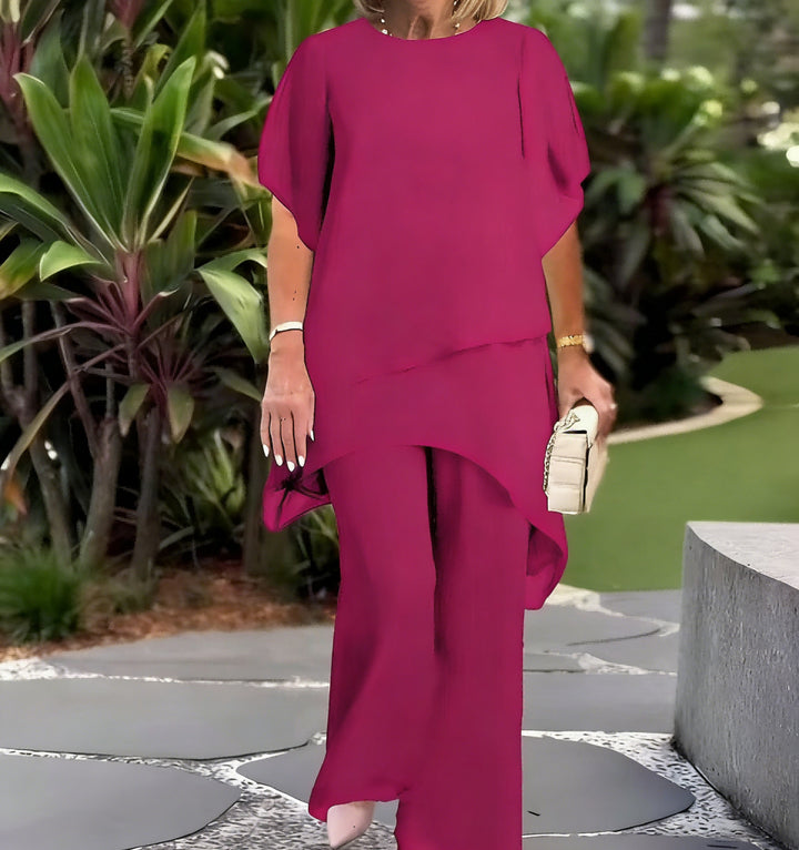 Damen Elegantes Zwei-Teiler-Set mit luftigen Ärmeln und asymmetrischem Saum Echo Archiv