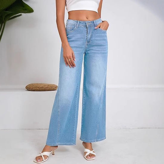 Damen High-Waist Weitbein-Jeans mit hohem Bund und lässiger Vintage-Waschung Echo Archiv