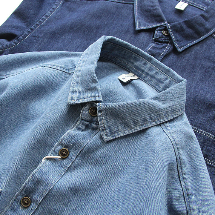 Herren Denim-Worker-Hemdjacke mit Brusttaschen und lockerer Passform Echoarchiv