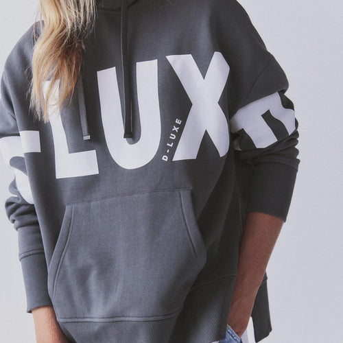 Damen Oversized Kapuzenpullover mit markantem Logoprint, Kängurutasche und Seitenschlitzen Echoarchiv