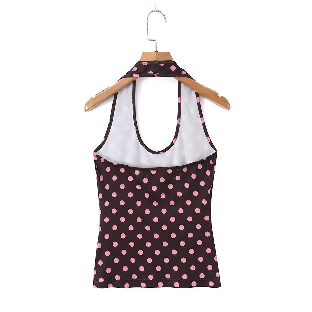 Damen Spaghettiträger Top mit frechem Punktedesign und elastischem Bund Echo Archiv