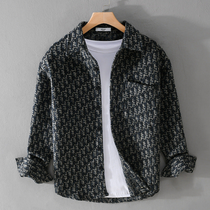 Herren Strukturiertes Jacquard-Overshirt mit Brusttasche und Relaxed Fit Echoarchiv