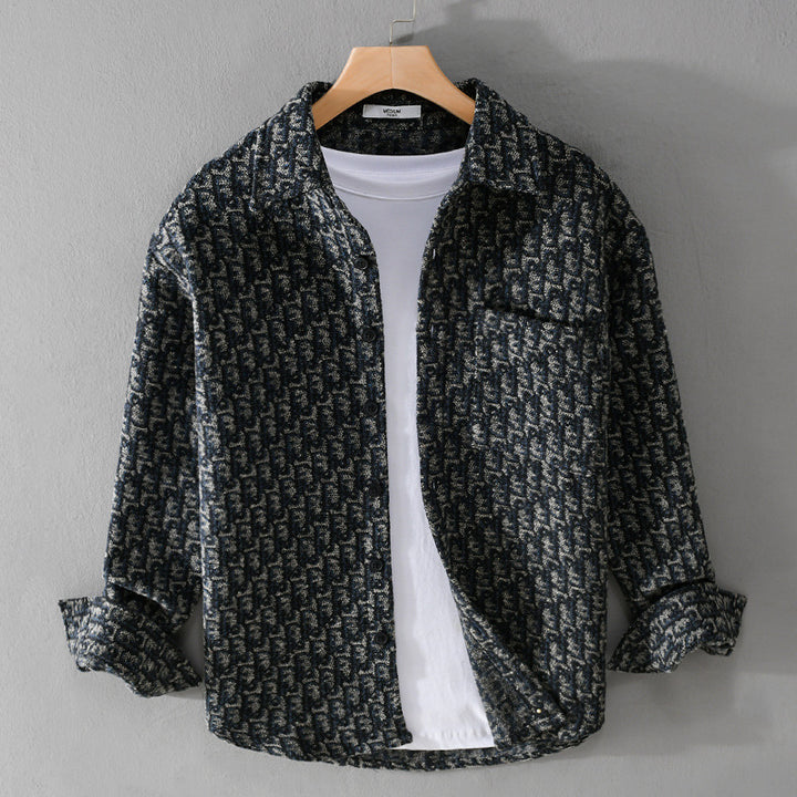 Herren Strukturiertes Jacquard-Overshirt mit Brusttasche und Relaxed Fit Echoarchiv