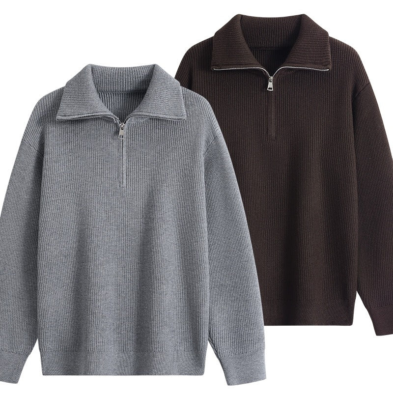 Herren Halbzip-Strickpullover mit Rippenstruktur und großem Umlegekragen Echoarchiv