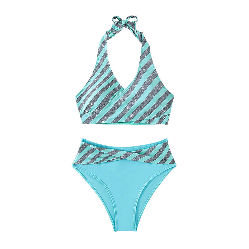 Damen Hoch geschnittener Bikini mit glitzerndem Streifen-Design Echo Archiv