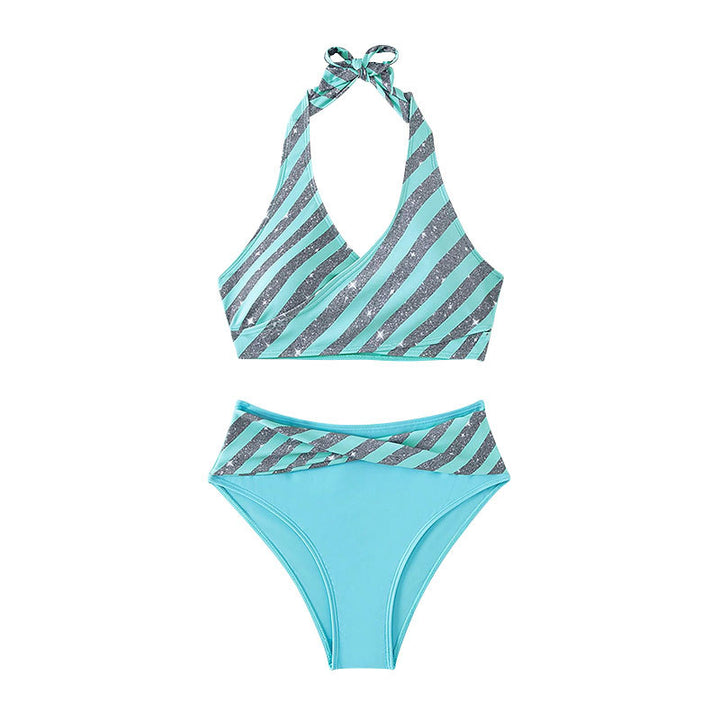 Damen Hoch geschnittener Bikini mit glitzerndem Streifen-Design Echo Archiv