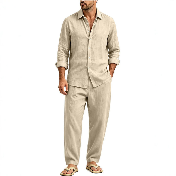 Herren Lässiges Leinen-Set Hemd und Relaxhose mit Tunnelzug Echoarchiv