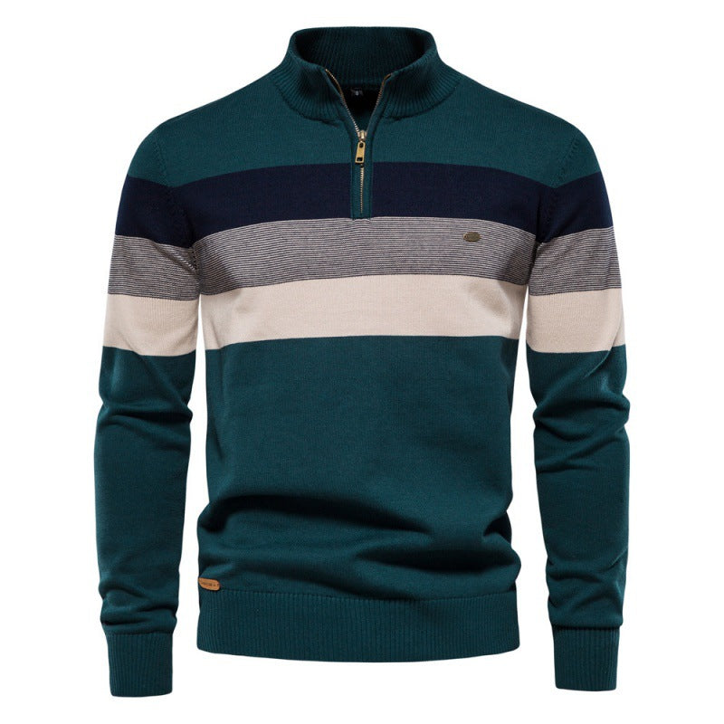 Herren Strickpullover mit modischem Stehkragen und feinen Streifen Echoarchiv
