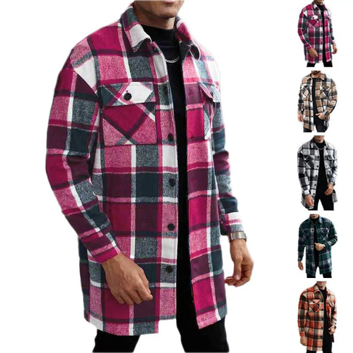 Herren nan kariertes Longline-Überhemd mit aufgesetzten Brusttaschen und Knopfleiste Echo Archiv