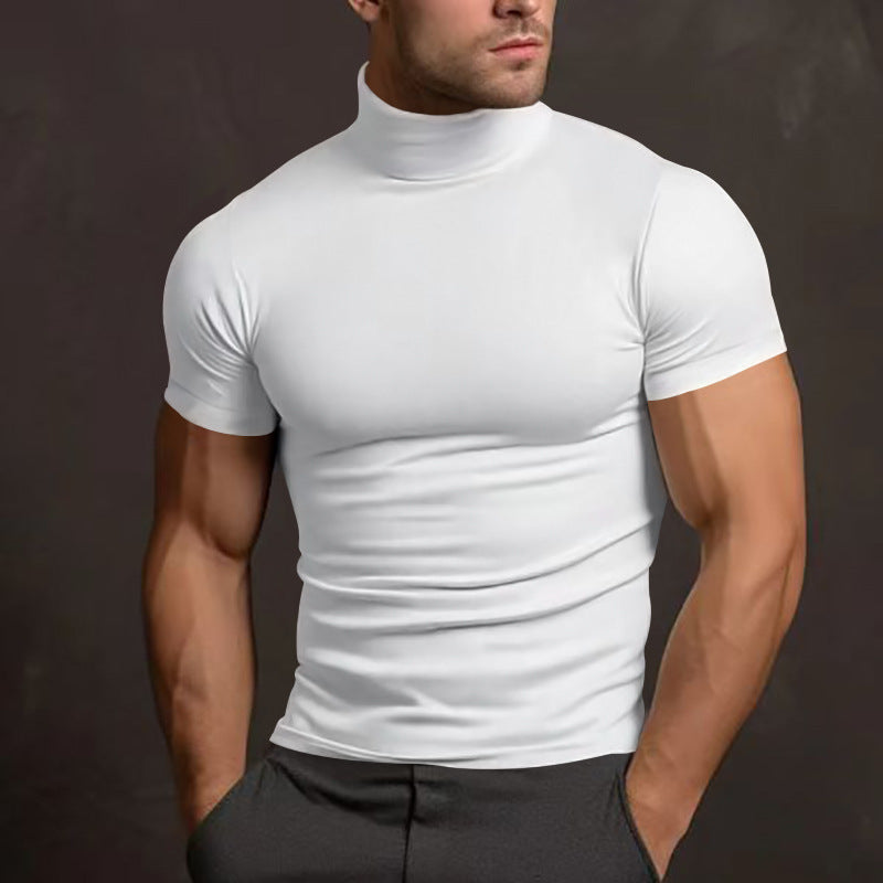 Herren elegantes Kurzarm-T-Shirt mit hohem Kragen und enganliegendem Schnitt Echoarchiv