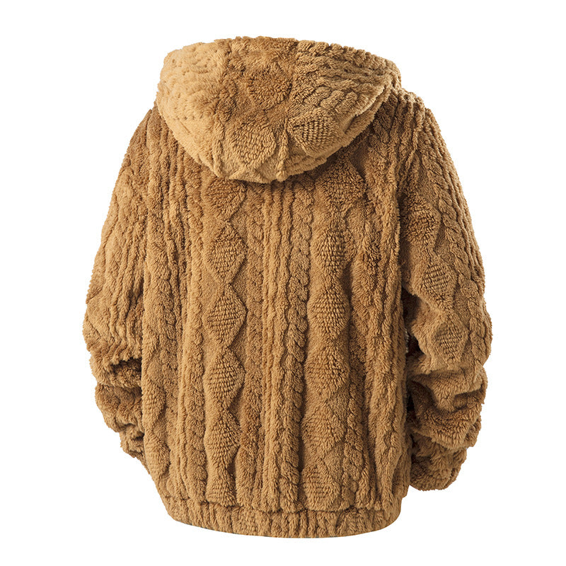 Herren Kuschelige Teddy-Fleece Kapuzenjacke mit durchgehendem Reißverschluss und Brusttasche Echo Archiv