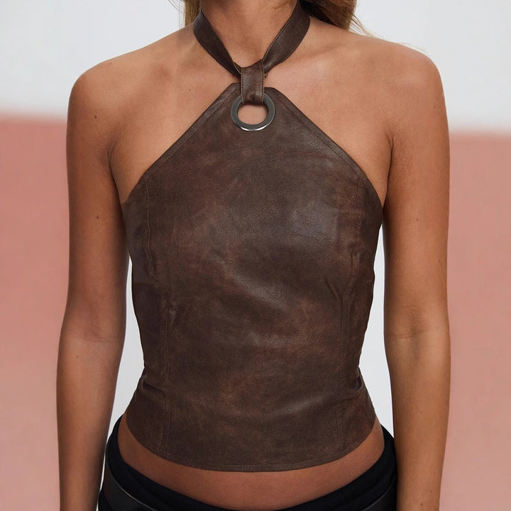 Damen Oberteil aus hochwertigem Kunstleder mit raffiniertem Halter-Design Echo Archiv