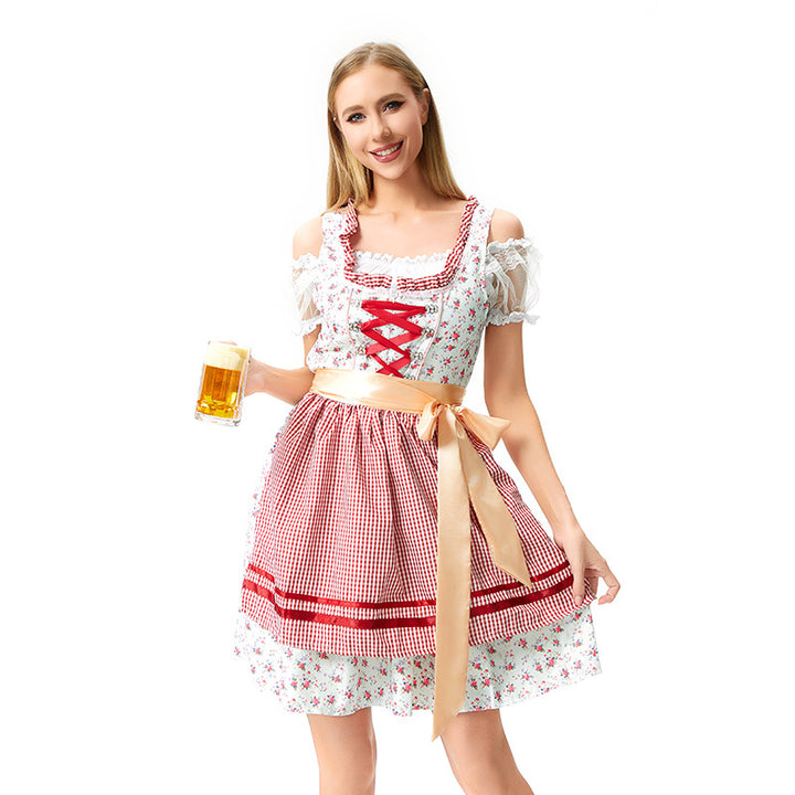 Damen nan traditionelles Oktoberfest Dirndl mit geschnürter Miederpartie, Rüschen und Satin-Schürze Echo Archiv