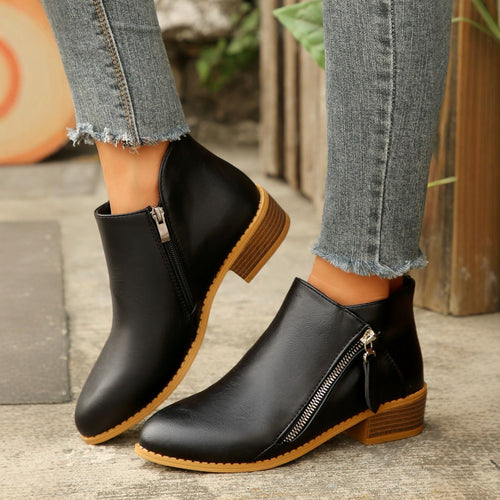 Damen Kurzschaftstiefelette mit seitlichem Reißverschluss und niedrigem Blockabsatz Echoarchiv