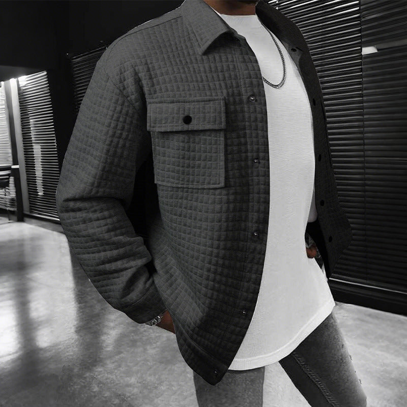 Herren nan gesteppte Overshirtjacke mit quadratischer Steppstruktur und aufgesetzten Brusttaschen Echo Archiv