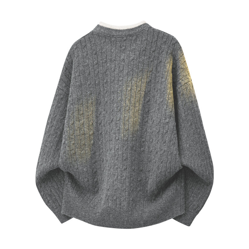 Damen Oversize Zopfstrickpullover mit hohem Rollkragen und Knopfleiste Echoarchiv
