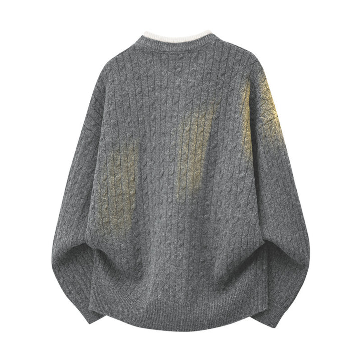 Damen Oversize Zopfstrickpullover mit hohem Rollkragen und Knopfleiste Echoarchiv