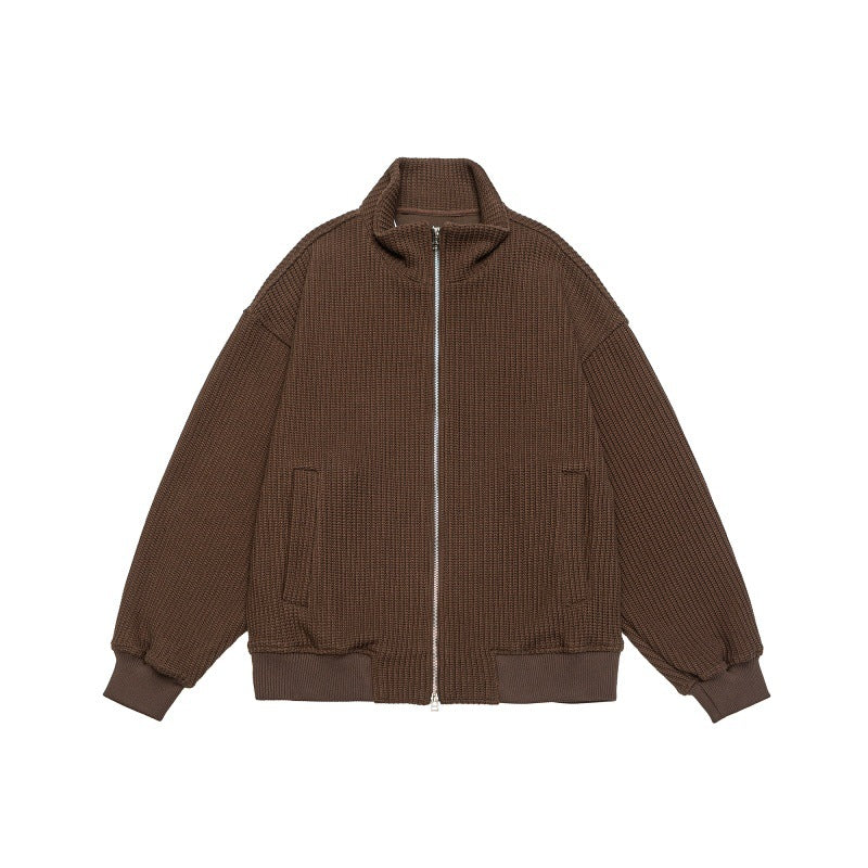 Unisex Grobstrick Boxy-Zipjacke mit Stehkragen und Rippbündchen Echoarchiv