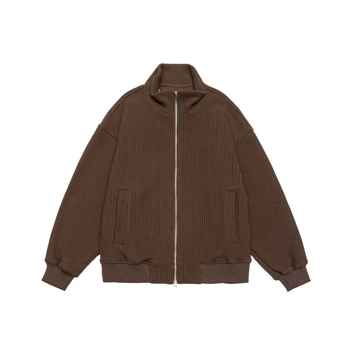 Unisex Grobstrick Boxy-Zipjacke mit Stehkragen und Rippbündchen Echoarchiv
