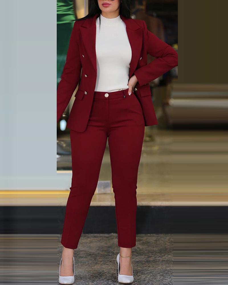 Damen Figurbetonter Zweireiher-Blazer mit schlanker High‑Waist Zigarettenhose – Valéne