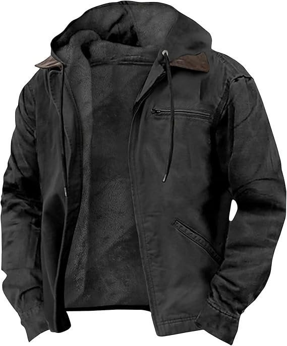 Herren Gefütterte Kapuzenjacke mit Teddyfutter, winddichtem Canvas und Reißverschlusstaschen Echo Archiv