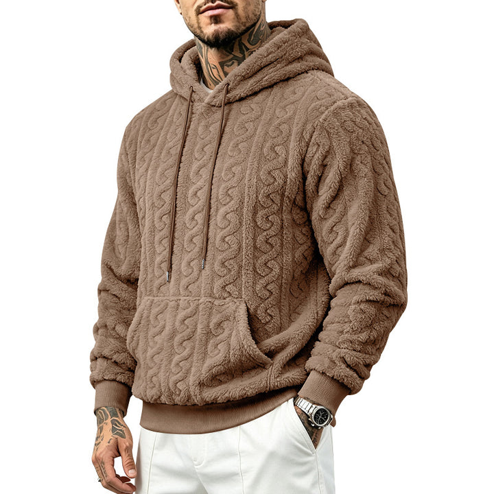 Herren Teddy-Fleecepullover mit Zopfmuster, Kapuze und Kängurutasche Echoarchiv