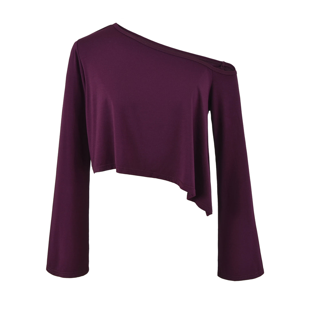 Damen Einschulter-Kurztop mit asymmetrischem Saum und Trompetenärmeln Echoarchiv