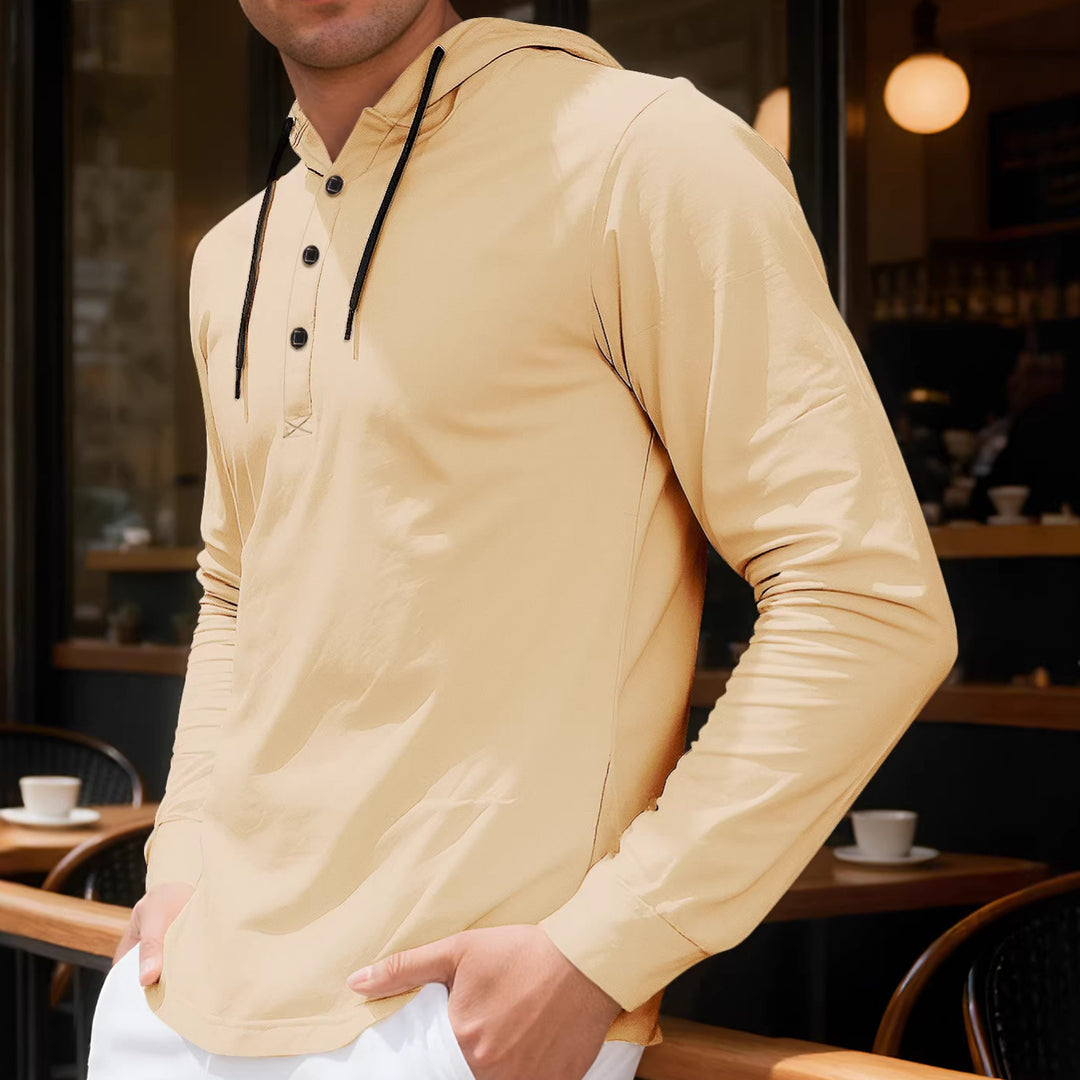 Herren nan Kapuzen-Henley Langarmshirt aus leichtem Stretchjersey mit Kordelzug Echo Archiv
