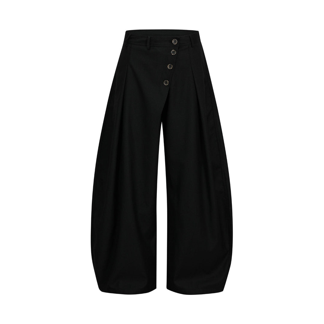 Damen Modische Weitgeschnittene Hose mit Knopfdetails Echoarchiv